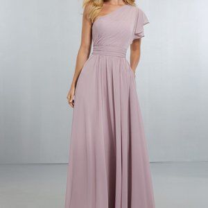 BRAND NEW NEVER WORN Mori Lee Chiffon One Shoulder Gown Style# 21554 in Seaglass